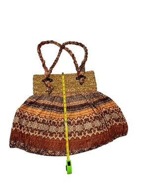Poppy Woven Straw Boho Tote Bag Batik Paisley Braided Handle Beach